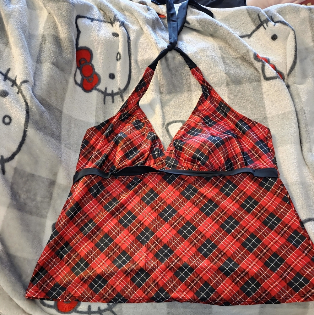 Torrid Vintage Red Plaid Halter Tankini Top Sz 4